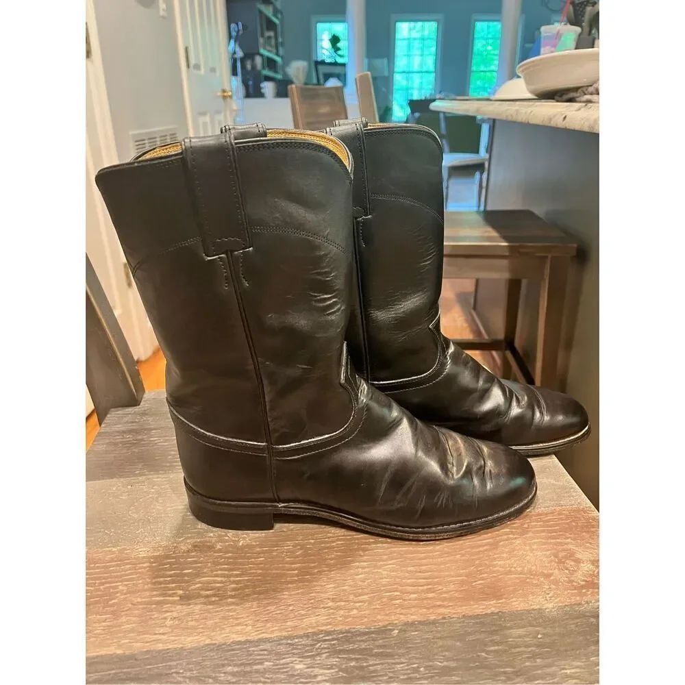 Justin Black Leather Mens 10” Corona Roper Boots sz 8-1/2EE EUC